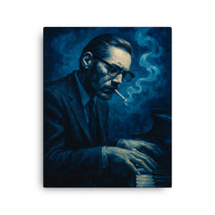 Bill Evans in blue cigarette haze canvas print on a plain backdrop in size 16"x20".
