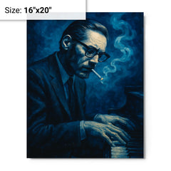 Bill Evans in blue cigarette haze metal print on a plain backdrop in size 16"x20".