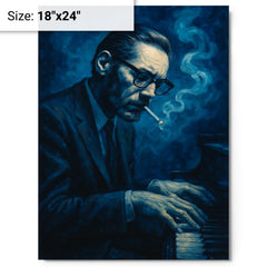 Bill Evans in blue cigarette haze metal print on a plain backdrop in size 18"x24".