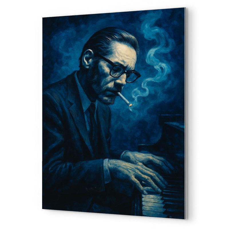 Bill Evans in blue cigarette haze metal print mockup