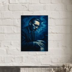 Bill Evans in blue cigarette haze metal print mockup