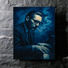 Bill Evans in blue cigarette haze metal print mockup
