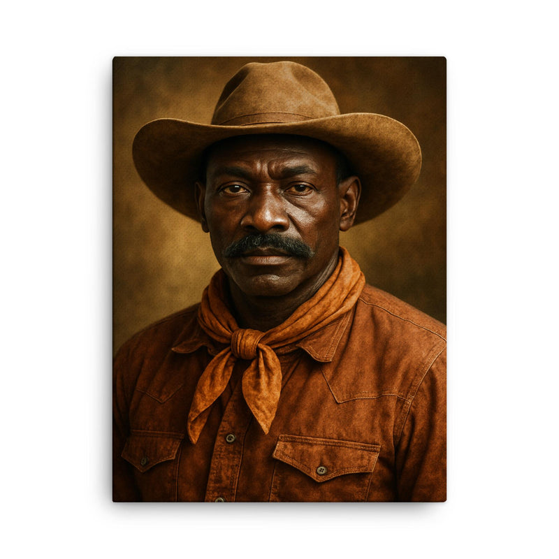 Bill Pickett portrait canvas print on a plain backdrop in size 18