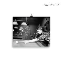 Billiards champ - a female champion billiards player lines up a shot, 1910 poster 4