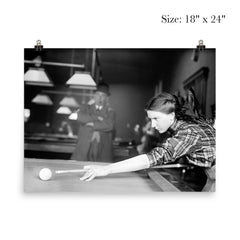 Billiards champ - a female champion billiards player lines up a shot, 1910 poster 5