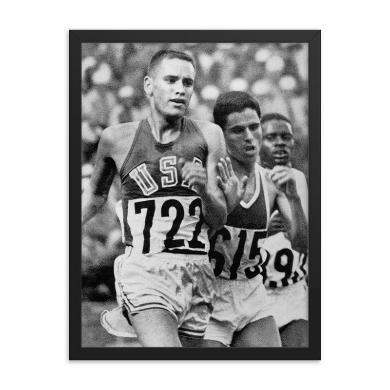 Billy Mills framed print on a plain backdrop in size 18