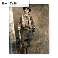 Billy the Kid metal print on a plain backdrop in size 16"x20".