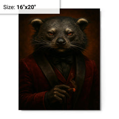 Binturong crime boss in velvet smoking jacket metal print on a plain backdrop in size 16"x20".