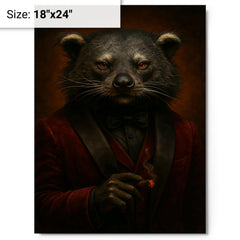Binturong crime boss in velvet smoking jacket metal print on a plain backdrop in size 18"x24".