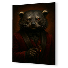 Binturong crime boss in velvet smoking jacket metal print mockup