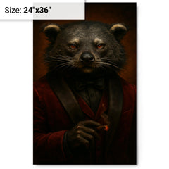 Binturong crime boss in velvet smoking jacket metal print on a plain backdrop in size 24"x36".