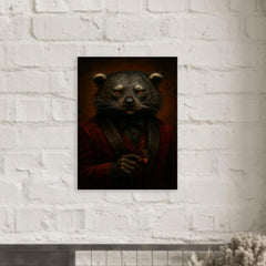 Binturong crime boss in velvet smoking jacket metal print mockup