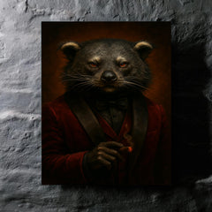 Binturong crime boss in velvet smoking jacket metal print mockup