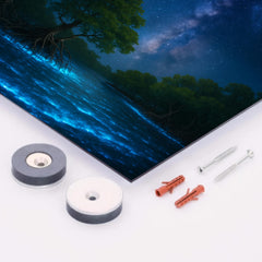 Bioluminescent mangrove lagoon under meteor shower metal print mockup