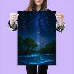 Bioluminescent mangrove lagoon under meteor shower poster 3