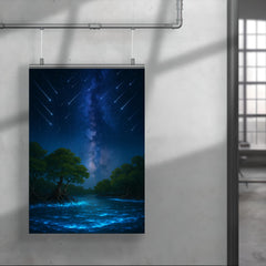 Bioluminescent mangrove lagoon under meteor shower poster 4