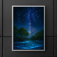 Bioluminescent mangrove lagoon under meteor shower poster 5