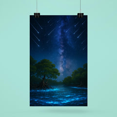 Bioluminescent mangrove lagoon under meteor shower poster 6