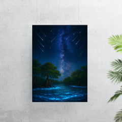 Bioluminescent mangrove lagoon under meteor shower poster 7