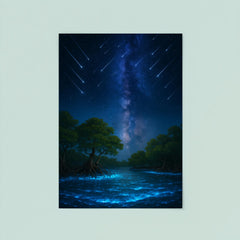 Bioluminescent mangrove lagoon under meteor shower poster 8