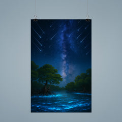 Bioluminescent mangrove lagoon under meteor shower poster 9