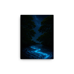 Bioluminescent Mosquito Bay under black mangroves canvas print on a plain backdrop in size 12"x16".