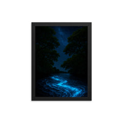 Bioluminescent Mosquito Bay under black mangroves framed print on a plain backdrop in size 12"x16".