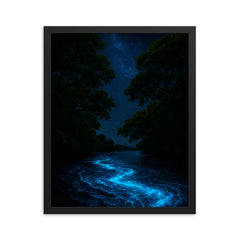 Bioluminescent Mosquito Bay under black mangroves framed print on a plain backdrop in size 16"x20".