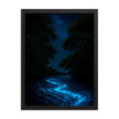 Bioluminescent Mosquito Bay under black mangroves framed print on a plain backdrop in size 18"x24".