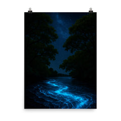 Bioluminescent Mosquito Bay under black mangroves poster on a plain backdrop in size 8"x10".