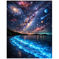 Bioluminescent Mosquito Bay under impossible starfield jigsaw puzzle