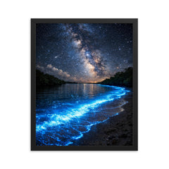 Bioluminescent Mosquito Bay under starfield framed print on a plain backdrop in size 16"x20".
