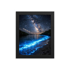 Bioluminescent Mosquito Bay under starfield framed print on a plain backdrop in size 8"x10".