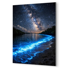 Bioluminescent Mosquito Bay under starfield metal print mockup