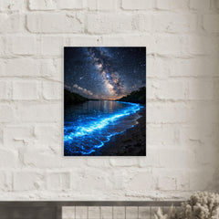 Bioluminescent Mosquito Bay under starfield metal print mockup