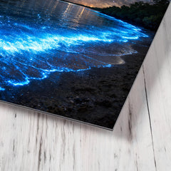 Bioluminescent Mosquito Bay under starfield metal print mockup