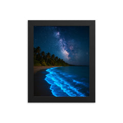 Bioluminescent Mosquito Bay under tropical stars framed print on a plain backdrop in size 8"x10".