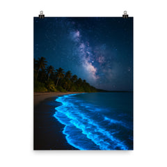 Bioluminescent Mosquito Bay under tropical stars poster on a plain backdrop in size 8"x10".