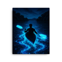 Bioluminescent Mosquito Bay with neon oars canvas print on a plain backdrop in size 16"x20".