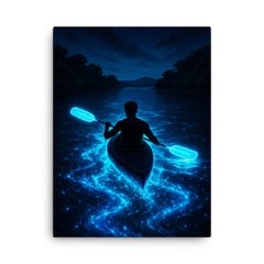 Bioluminescent Mosquito Bay with neon oars canvas print on a plain backdrop in size 18"x24".