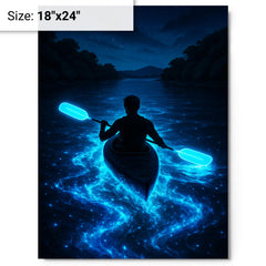 Bioluminescent Mosquito Bay with neon oars metal print on a plain backdrop in size 18"x24".