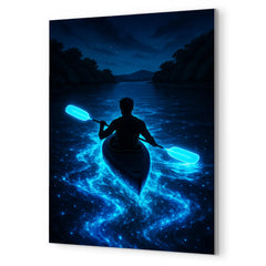 Bioluminescent Mosquito Bay with neon oars metal print mockup