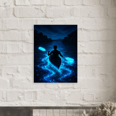 Bioluminescent Mosquito Bay with neon oars metal print mockup