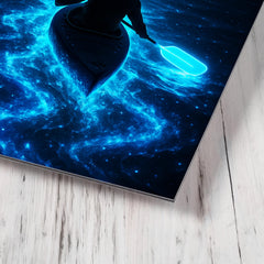 Bioluminescent Mosquito Bay with neon oars metal print mockup
