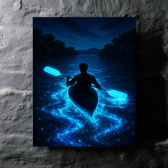 Bioluminescent Mosquito Bay with neon oars metal print mockup