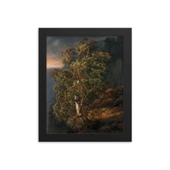 Birch Tree in a Storm by Johan Christian Clausen Dahl, 1849 framed print on a plain backdrop in size 8"x10".