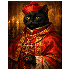 Black cat cardinal in crimson vestments jigsaw puzzle