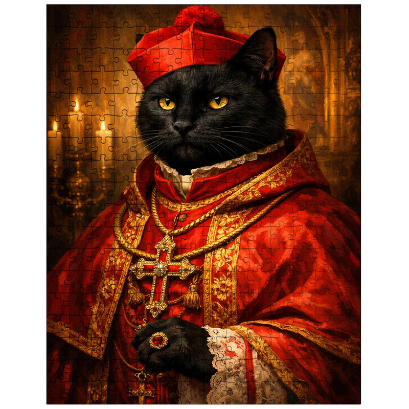 Black cat cardinal in crimson vestments jigsaw puzzle