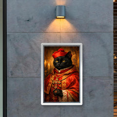 Black cat cardinal in crimson vestments poster 2