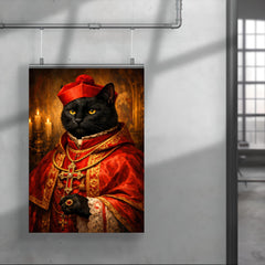 Black cat cardinal in crimson vestments poster 4